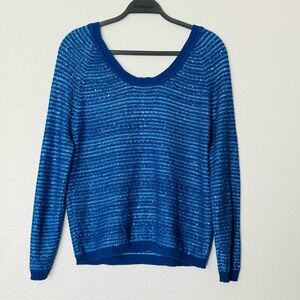 Sandro Sparkle Sequin Multi Blue Scoopneck Sweater Size 2